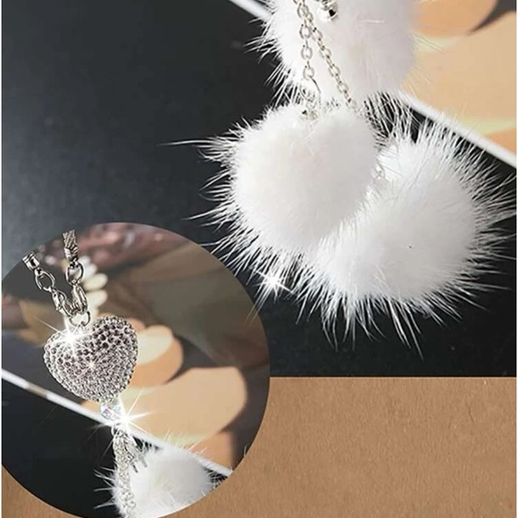 Gorgeous Rear View Mirror Interior Car Fevor-Sequins Heart & Plush Tassels - Picture 4 of 5